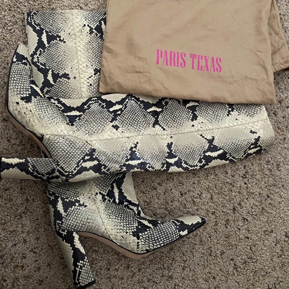 Paris Texas Snake-Embossed Leather Knee Boots